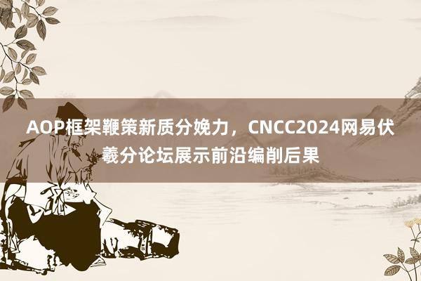 AOP框架鞭策新质分娩力，CNCC2024网易伏羲分论坛展示前沿编削后果