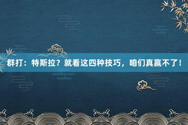 群打：特斯拉？就看这四种技巧，咱们真赢不了！