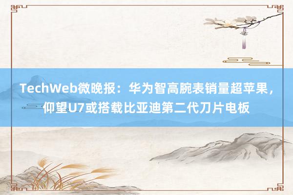 TechWeb微晚报：华为智高腕表销量超苹果，仰望U7或搭载比亚迪第二代刀片电板