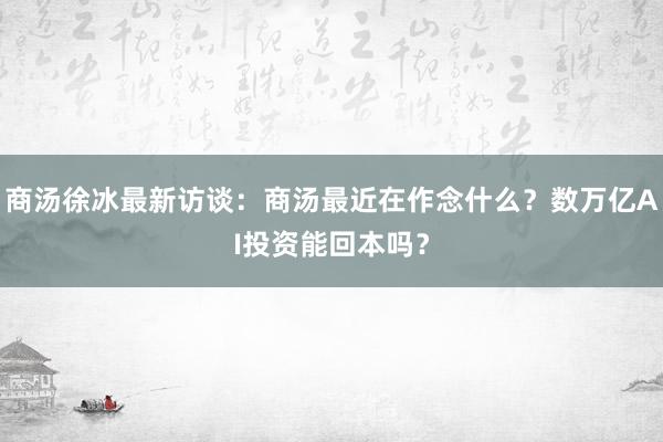 商汤徐冰最新访谈：商汤最近在作念什么？数万亿AI投资能回本吗？