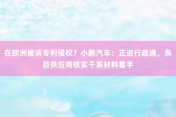 在欧洲被诉专利侵权？小鹏汽车：正进行疏通，条目供应商核实干系材料着手