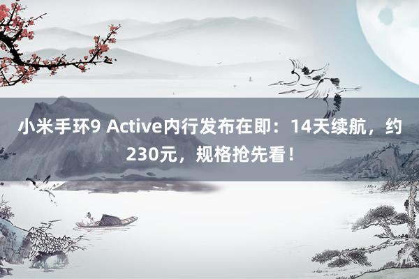 小米手环9 Active内行发布在即：14天续航，约230元，规格抢先看！