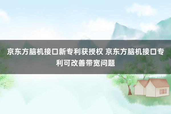 京东方脑机接口新专利获授权 京东方脑机接口专利可改善带宽问题