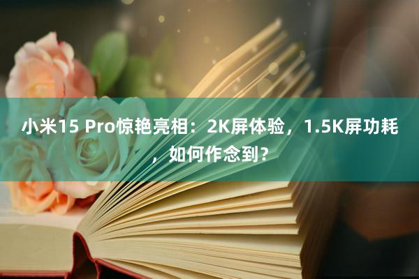 小米15 Pro惊艳亮相：2K屏体验，1.5K屏功耗，如何作念到？