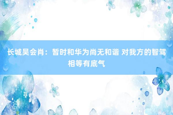 长城吴会肖：暂时和华为尚无和谐 对我方的智驾相等有底气