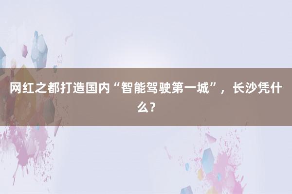 网红之都打造国内“智能驾驶第一城”，长沙凭什么？