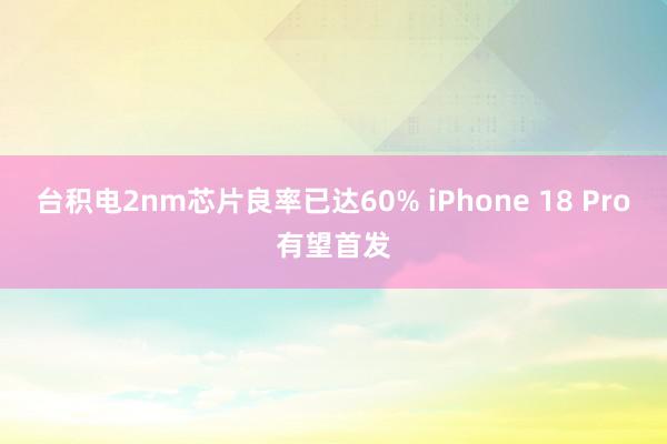 台积电2nm芯片良率已达60% iPhone 18 Pro有望首发