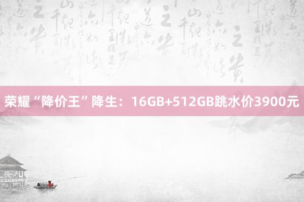 荣耀“降价王”降生：16GB+512GB跳水价3900元