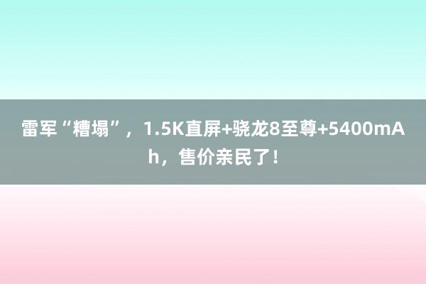 雷军“糟塌”，1.5K直屏+骁龙8至尊+5400mAh，售价亲民了！