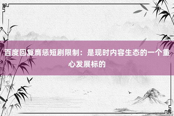 百度回复膺惩短剧限制：是现时内容生态的一个重心发展标的