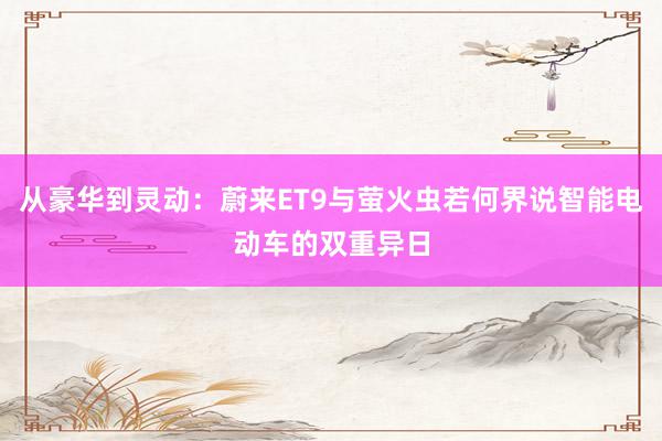 从豪华到灵动：蔚来ET9与萤火虫若何界说智能电动车的双重异日