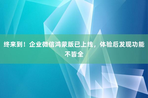 终来到！企业微信鸿蒙版已上线，体验后发现功能不皆全