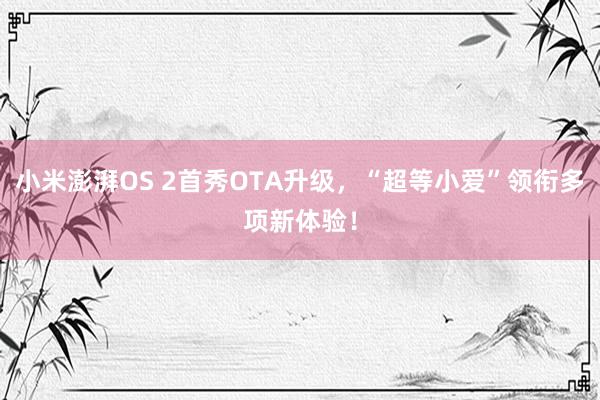 小米澎湃OS 2首秀OTA升级，“超等小爱”领衔多项新体验！