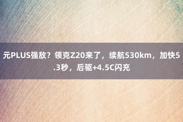 元PLUS强敌？领克Z20来了，续航530km，加快5.3秒，后驱+4.5C闪充