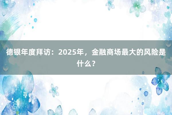 德银年度拜访：2025年，金融商场最大的风险是什么？