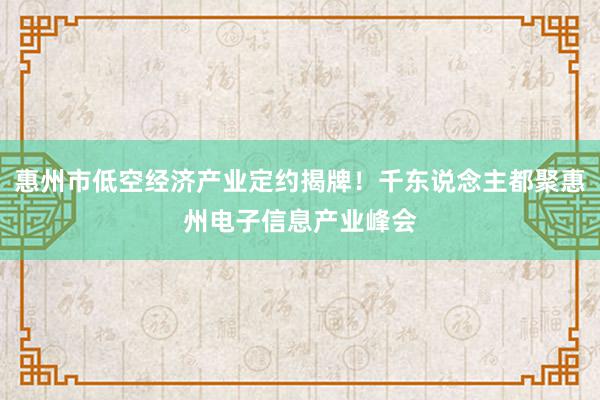 惠州市低空经济产业定约揭牌！千东说念主都聚惠州电子信息产业峰会