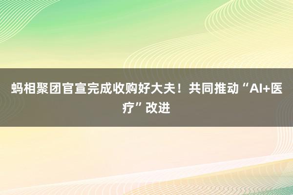 蚂相聚团官宣完成收购好大夫！共同推动“AI+医疗”改进