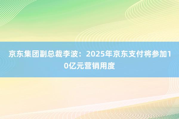 京东集团副总裁李波：2025年京东支付将参加10亿元营销用度