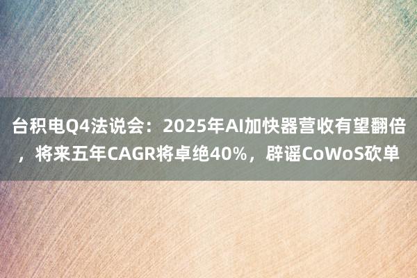 台积电Q4法说会：2025年AI加快器营收有望翻倍，将来五年CAGR将卓绝40%，辟谣CoWoS砍单