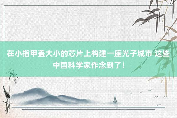 在小指甲盖大小的芯片上构建一座光子城市 这些中国科学家作念到了！