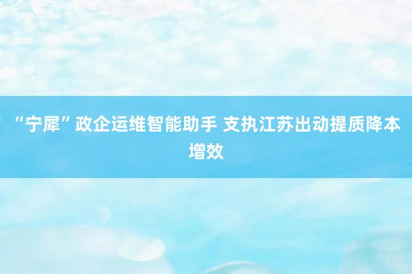 “宁犀”政企运维智能助手 支执江苏出动提质降本增效