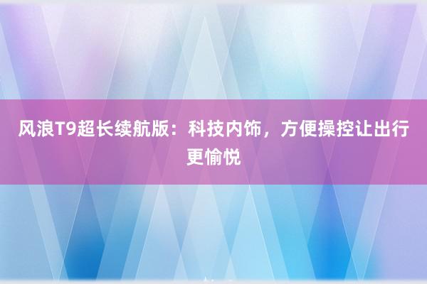 风浪T9超长续航版：科技内饰，方便操控让出行更愉悦