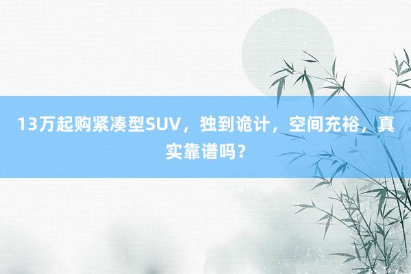 13万起购紧凑型SUV，独到诡计，空间充裕，真实靠谱吗？