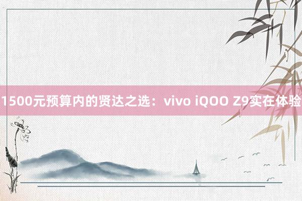 1500元预算内的贤达之选：vivo iQOO Z9实在体验